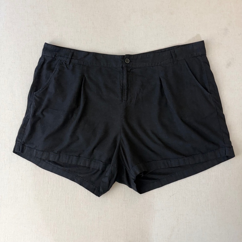 Torrid Linen Blend Pleated High Rise Shorts Womens Plus Size 22 Black